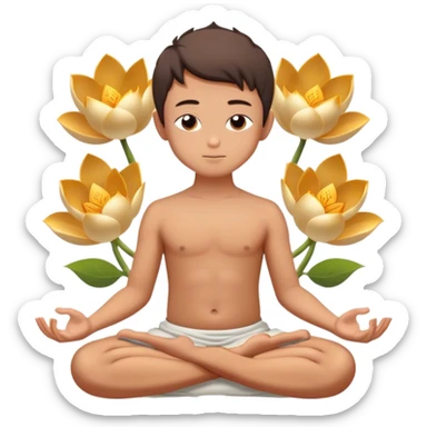a boy meditating in lotus position with 6 hands like buddha sticker