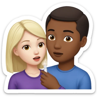 Nude light-skinned female giving fellatio to darker-skinned asian male sticker