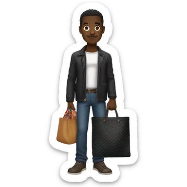 A black jacked dude holding a a goyard tote bag sticker