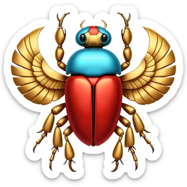 colorful cyan, red, and gold, shiny ancient Egyptian-styled holy metal scarab  sticker