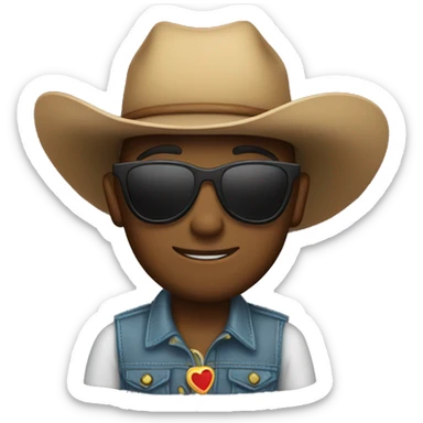 cowboy wearing loveheart shaped sunglassess sticker