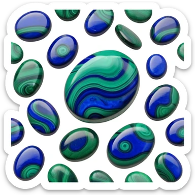 Smooth polished cabochon of azurite-malachite with deep blue and emerald green swirls sticker