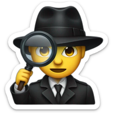 mesteryous detective in a dark suite and black hat holding a magnifying glass sticker