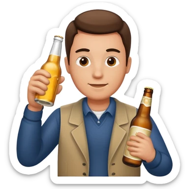 A man holding a beer bottle sticker