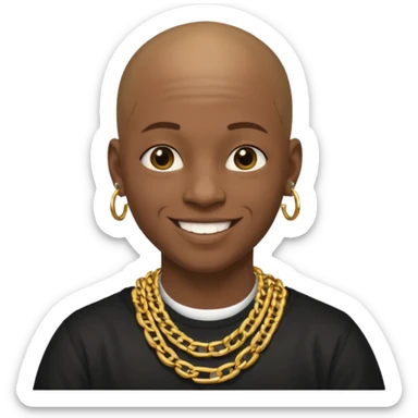 Young African rapper, bald with chain sticker