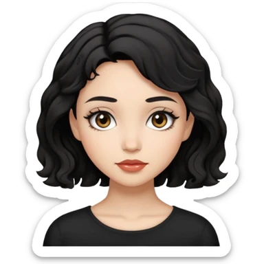 girl with black short wavy hair and with light makeup no lashes sticker
