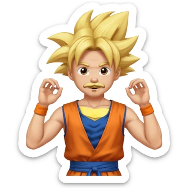 puedes hacer un chico con perilla y bigote el piercing septum y dos aros en las orejas haciendo la pose de goku super saiyan sticker