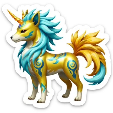 Tropical Tiny Marked Patterned Tribal Shiny Painted Oriental Asian Patterned Tropical Exotic Toxic Suicune-Solgaleo-Rapidash-Arcanine-fusion-hybrid-creature (full body) sticker