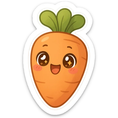 chibi sticker-style carrot, cute and exaggerated, with a big smile and sparkling eyes sticker