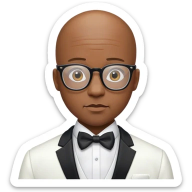 Bald black man with glasses in a white tuxedo  sticker