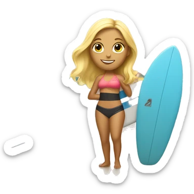 Blonde Surf girl with surfboard and sunset  sticker