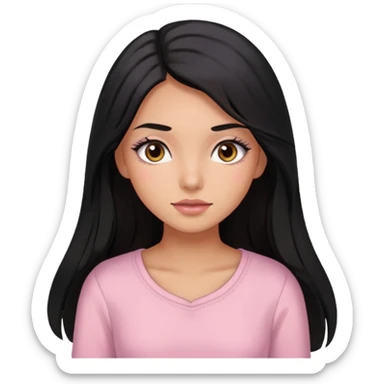 Una chica trigueña con cabello negro y largo, ojos cafés de pestañas largas, blusa rosa pastel  sticker