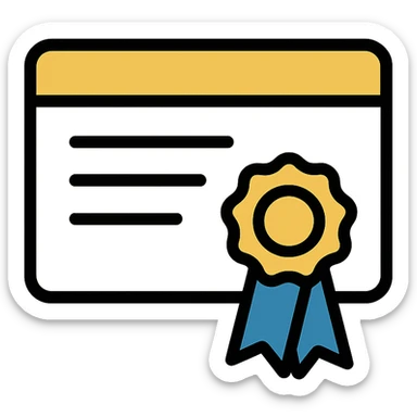 certificate with gold seal, elegant style, refined and classy color outline icon sticker