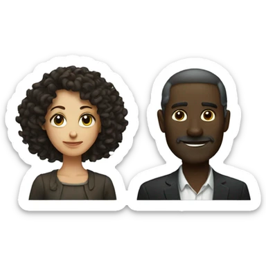 A very tall dark man and a short woman with curly hair  sticker