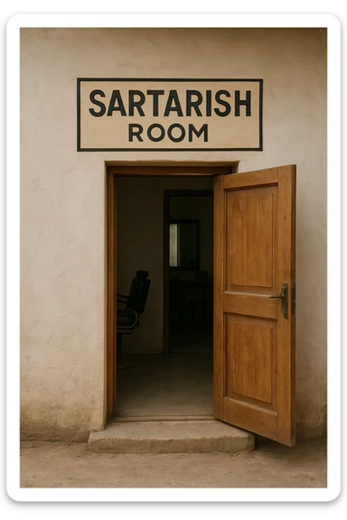 endi menga brohouse sartarish xonasini tashqaridan chizib ber eshigi ochiq bulsin faqat sticker