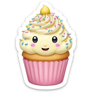 adorable pastel cupcake with sprinkles and a tiny happy face sticker