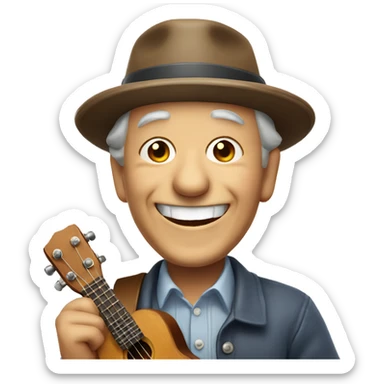 smiling old man in hat with ukulele  sticker
