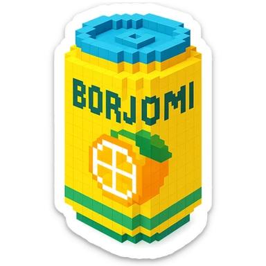 Borjomi lemonade can with a minimalist design, using bright colors and clean lines sticker