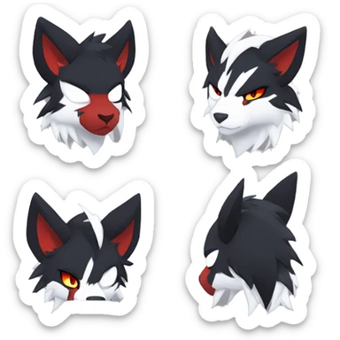 Black Cool Edgy Anthro Quiana Litten Absol Zoroark Zorua Fakémon  with White and Red Edgy markings sticker