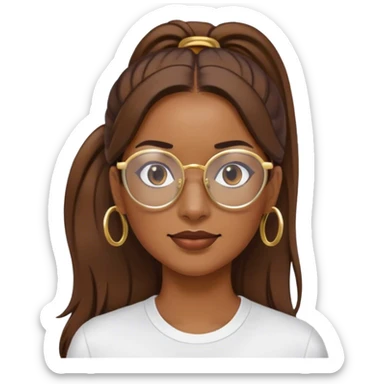 Mujer, coleta de pelo largo castaño, con gafas finas doradas sticker