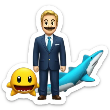 super mario bros with shark tank style businessman suit sticker