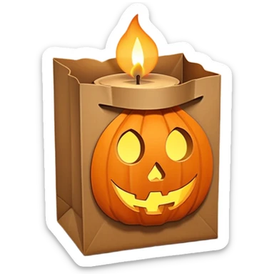 Halloween brown paper bag cutout with candle inside sticker