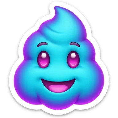 futuristic glowing poop emoji with funny smiling face, purple and cyan neon glow, dark background sticker