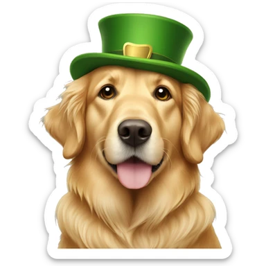 Golden retriever with Irish hat sticker