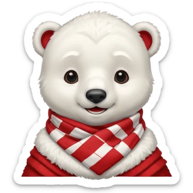 baby Polar Bear, smiling, wearing red Checkered Triangle scarf sticker