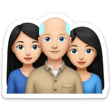 Bald white man blue eyes in love with Filipina woman 2 young Filipina girls long hair sticker
