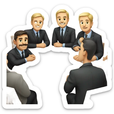 6 Caucasian men sitting at a round table sticker