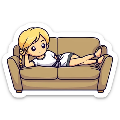 Blonde girl, tied in rope, on sofa sticker
