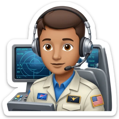 space mission flight director at command console with headset sticker