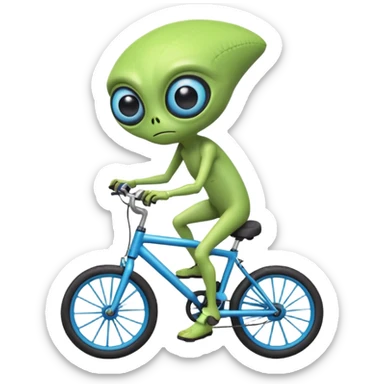 one-eyed alien riding a bicycle, large single eye, colorful skin, funny balance pose, cute sci-fi style, 3D cartoon, mobile game icon style, clean background, no text, no watermark
 sticker