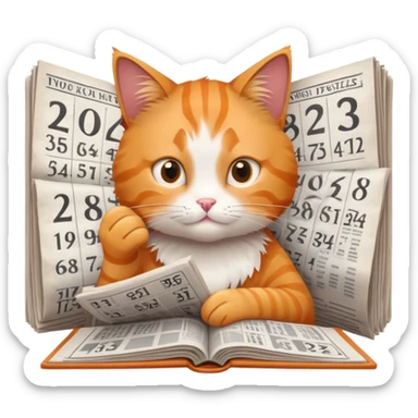 cat solving sudoku puzzles in a newspaper, concentrating on numbers, puzzle-solving cat with newspaper sticker