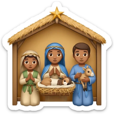 nativity scene in a manger with humans with Mediterranean skin color sticker