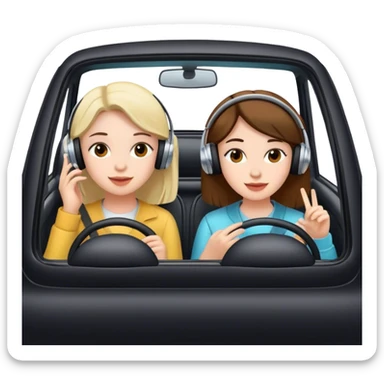 two girls in a car listening to music sticker