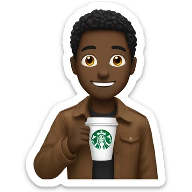 A young black man drinking Starbucks, coffee waving sticker