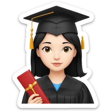 girl with beautiful black hair and graduation hat and diploma emoji ios 18 sticker