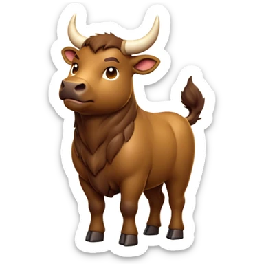 cinematic-[brown bull]-realistic-full-body-standing-emoji,-tail-flicking-lazily,-head-tilted-dramatically,-sleek-[brown]-fur,-simplified-yet-realistic-focused-features,-highly-detailed,-glowing-with-an-almost-sarcastic-glow sticker