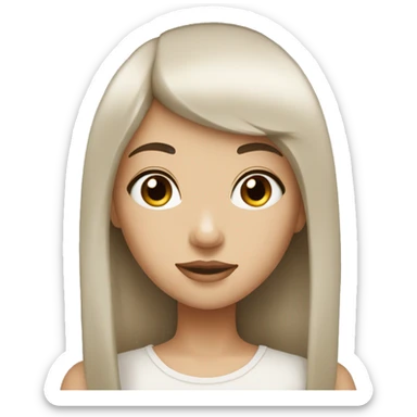 Emoji girl white skin, brown eyes, long black hair and bangs sticker