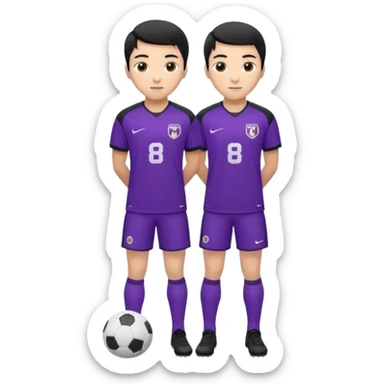 Apple emoji style 21 year old athletic soccer player standing same pose, purple jersey #8, clean gradient background sticker