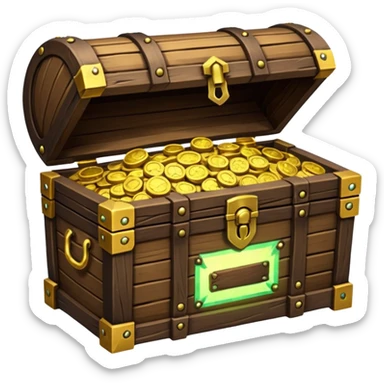 unlocked treasure chest glowing from the inside coins ,gems, RPG game style sticker