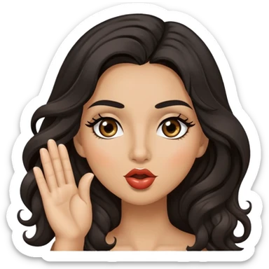 woman with olive skin, brown eyes and long lashes, and long black wavy hair blowing a kiss sticker