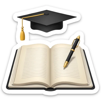 "A white open book,The pen should be positioned as placed exactly in the center between the pages.  if held by a right-handed person - meaning the direction is reversed compared to a left-handed grip. The pen should be uncapped, and the cap placed behind it." sticker