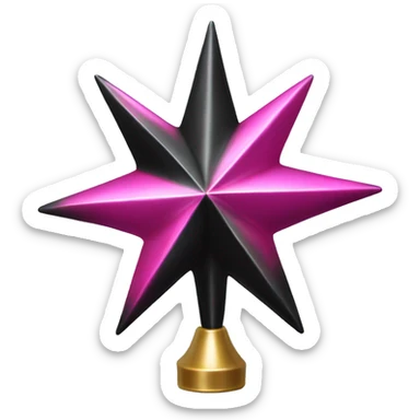 Realistic isolated black and pink metallic star christmas tree topper. sticker