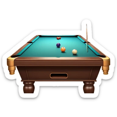 A well-arranged pool table with colorful billiard balls neatly placed, and a cue stick poised to take a shot. The setting is a dimly lit room with a focused atmosphere, highlighting the precision and strategy involved in the game of billiards. sticker