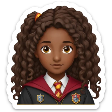 Alicia Spinnet in harry potter, wear hogwarts gryfindor uniform, long, dark, curly or wavy, ponytail hair, dark skin sticker