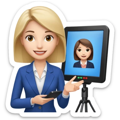 news anchor woman, with a screen with a prompter in front of her sticker