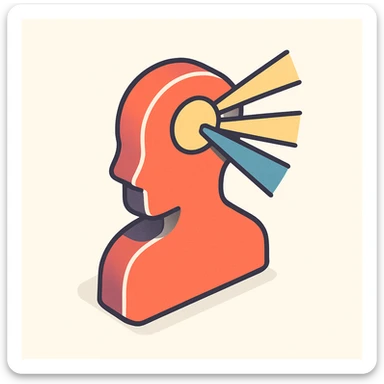 silhouette of a person with a sunbeam passing through the head, symbol of enlightenment and inner light, 2D isometric style, simple shape, clear shadows and highlights sticker